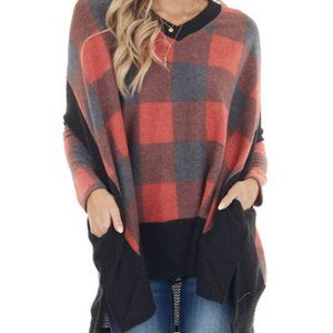 Buffalo Plaid Oversized Dolman Sleeve Top Size XL